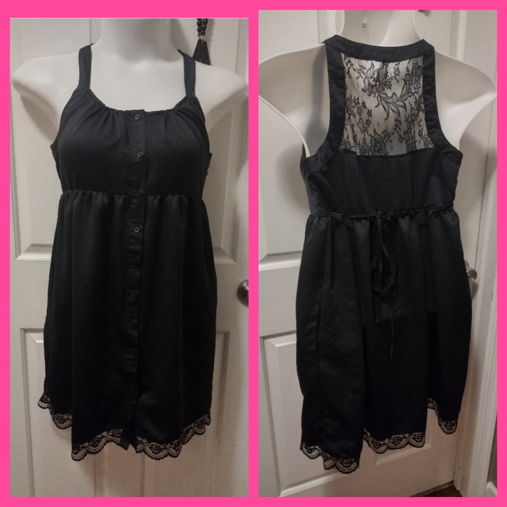 Sexy Black Mini Dress with Pockets Sz XXL